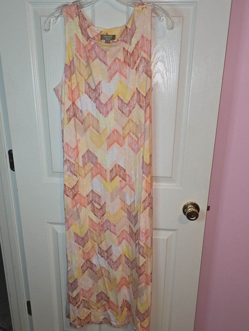 Sleeveless Chevron Maxi Dress in Pastel Peach and Yellow